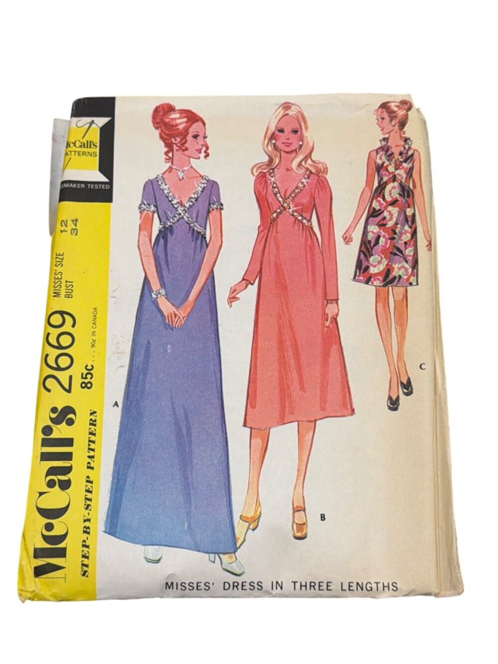McCalls 2669 Vintage 1970s Dress Pattern 12 High-Waisted Back